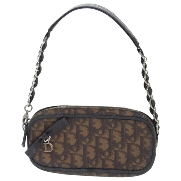 Christian Dior Trotter Canvas Trotter Romantic Pouch PVC Brown Silver Auth 93042 - Picture 14 of 15